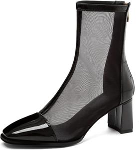 Женские ботильоны с вырезами и массивным каблуком, лаковая кожа Klarmar, Black-Short 2