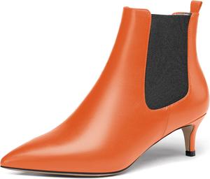 Женские повседневные ботильоны WAYDERNS с острым носком, на низком каблуке 2 дюйма, кожаные с пряжкой, Black Orange