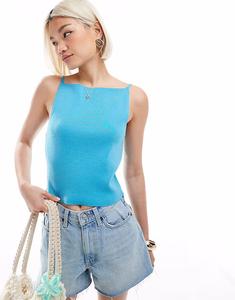 Трикотажный структурированный топ с квадратным вырезом ASOS DESIGN синего цвета