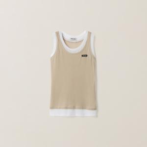 Майка из рубчатого трикотажа MIU MIU, белый/пемза