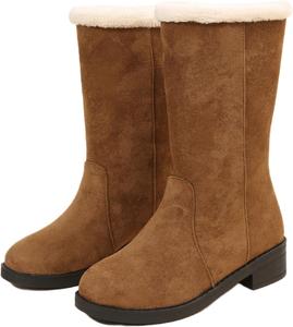 Женские зимние сапоги Ladmiple, высокие средние сапоги до середины икры, классические с искусственным мехом, легко надеваются, теплые и удобные для улицы, Brown