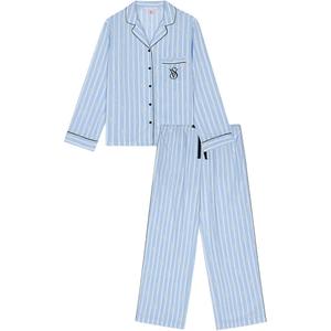 Victoria's Secret Пижамный комплект плотная текстура легкий драпированный women's синий белый полоски