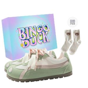 BINGO DUCK Кроссовки женские низкие повседневные зеленые + эксклюзивная коробка для обуви + носки в подарок, цвет Green+Exclusive Shoe Box+Gift Socks