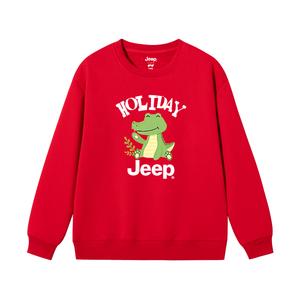 Детская толстовка с круглым вырезом утолщенная Jeep, new year красный fleece-lined