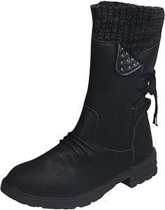 Женские ковбойские сапоги Ladmiple с широким голенищем, до колена, модные вестерн, с заостренным носком, массивным каблуком и боковой молнией, W-Black