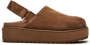 Женские сабо на платформе с открытой пяткой из замши и кожи, короткие мини-ботинки до щиколотки, удобные домашние кроссовки, противоскользящие с задним ремешком XBKXMK, Brown