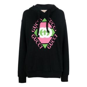 Толстовка (WMNS) GUCCI Logo Print Cotton Hoodie 'Black', черный