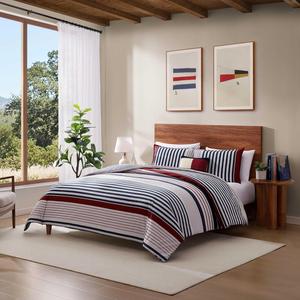 Tommy Hilfiger Комплект постельного белья, 3 предмета, 160x200 см, двусторонний, хлопковый, дышащий, синий в полоску