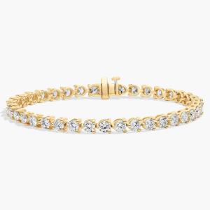 7-дюймовый теннисный браслет с тремя зубцами из выращенного в лаборатории бриллианта из 14-каратного желтого золота (8 карат, двойной - FG / VS2-SI1) Blue Nile