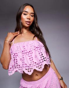 Укороченный топ-комбинезон River Island с вышивкой, розовый