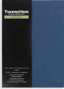Простыня на подгонке Premium Fine Jersey 140-160 x 200-220 см, темно-синяя, 165 г/м², 95% чесаный хлопок Mako, 5% эластан Traumschloss