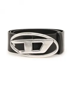 Итальянский кожаный ремень с пряжкой D Diesel, черный