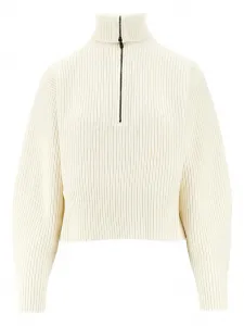 Ребристый пуловер с полумолнией MAX MARA, белый
