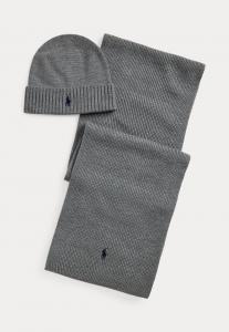 Шапка Polo Ralph Lauren MERINO WOOL BEANIE &AMP; SCARF GIFT SET, Fawn Grey Heather/Dark Blue