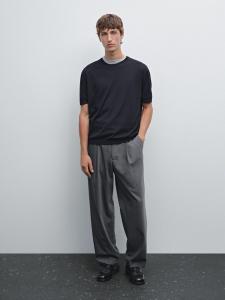 Футболка с короткими рукавами из шерстяной смеси Massimo Dutti, темно-синий