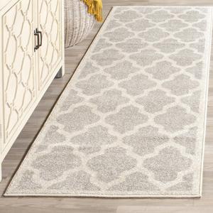 Ковер-дорожка SAFAVIEH, 69 x 336 см, Amherst Collection - Light Grey & Beige, Moroccan Trellis Design, без ворса и простой в уходе, идеален для помещений с высокой проходимостью в гостиной, спальне (AMT420B)