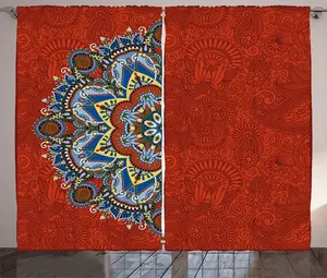 Штора ABAKUHAUS Красная мандала в деревенском стиле, полустиль, универсальная ленточная штора для гостиной с петлями и крючками, 280 х 225 см, бордовый, белый и синий Abakuhaus