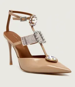 Кожаные туфли-гладиаторы с заостренными концами на шпильках Kurt Geiger, бежевый