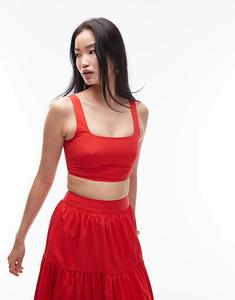 Красный укороченный топ из тафты с квадратным вырезом от Topshop (часть комплекта)