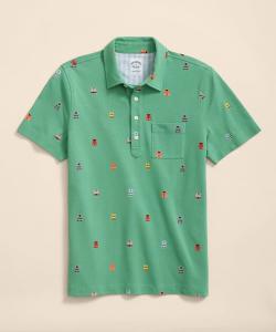 Поло из хлопкового пике с принтом в виде спасательного жилета