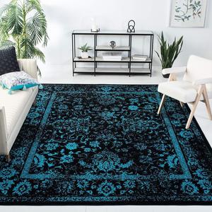 Ковер SAFAVIEH, 305 x 305 см, Adirondack Collection, Black & Teal, Oriental Distressed, не линяет, прост в уходе, идеален для помещений с высокой проходимостью в гостиной, спальне (ADR109K)