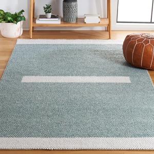 Ковер SAFAVIEH, 92 x 153 см, Natura Collection, Turquoise & Ivory, ручное плетение, современный полосатый дизайн из шерсти, идеально для помещений с высокой проходимостью: прихожая, гостиная, спальня (NAT324J)