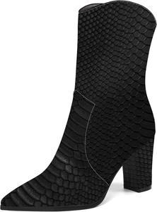 Женские ботильоны MOVINSTEPS в ковбойском стиле с закрытым носком, модные, с боковой молнией, из лакированной кожи, массивный высокий каблук, средняя голень, каблук 3,3 дюйма, Black Snake