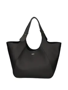 Большая кожаная сумка-тоут с логотипом Boss, черный