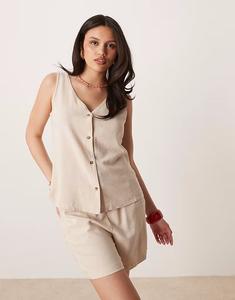 Шорты JDY из льна с завязкой на талии бежевого цвета