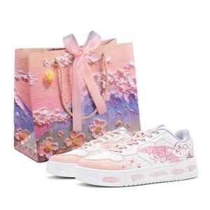 ANTA Расслабленные розовые небесные туфли, износостойкие и легкие низкие кеды для скейтборда женские бело-розовые (шопер), цвет White Pink (Shopping Bag)