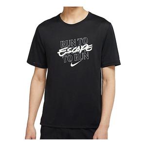 Футболка miler wild run logo printing quick dry training sports short sleeve black Nike, черный