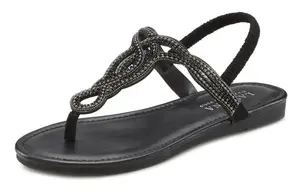 Шлепанцы LASCANA "сандалии, мюли", босоножки с драгоценными камнями в блестящем исполнении VEGAN, черный