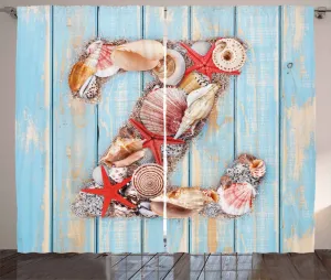 Штора ABAKUHAUS Letter Z в деревенском стиле, Морское летнее веселье Z, универсальная ленточная штора для гостиной с петлями и крючками, 280 x 245 см, цвет: темно-коралловый, светло-голубой Abakuhaus