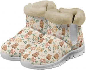 Женские зимние сапоги JoyLamoria с принтом Санта-Клауса и оленей, синие с снежинками, теплые пушистые ботинки для прогулок, утепленные, с противоскользящей подошвой для улицы