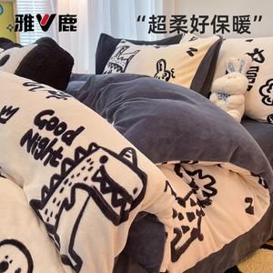 Yalu Пододеяльник 200х230 см из велюра, комплект с простыней 150 см, дизайн Adorable Dinosaur, мягкий и теплый