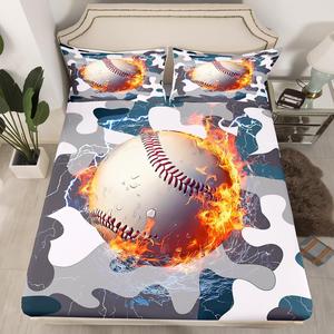 Erosebridal Комплект постельного белья Baseball Fitted Sheet, серый камуфляж, мягкий микрофибра с наволочкой, Multi 04