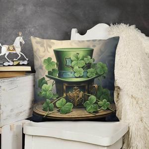 HighonHi Чехол для подушки зеленый бархатный с листьями клевера ирландский стиль декоративный