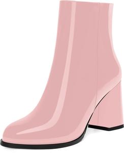 Женские ботинки SKYSTERRY на шнуровке с застежкой-молнией, лакированные, для улицы, с закрытым носком, толстым каблуком, высоким голенищем, каблук 3,3 дюйма, Pink