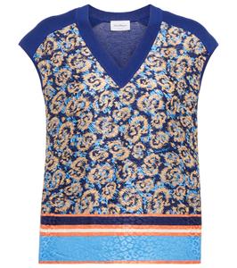 Хлопковый трикотажный топ с шелковыми вставками Ferragamo, Golfo Blue