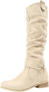 Женские ковбойские сапоги до колена с заостренным носком, средним массивным каблуком, свободной посадкой, зимние нарядные сапоги с молнией Generic, 00-Beige