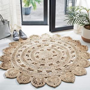 SAFAVIEH, 92 x 92 см, Natural Fiber Round Collection круглый ковёр Natural NF160A ручной работы в стиле бохо-шарм фермерский джутовый напольный ковер