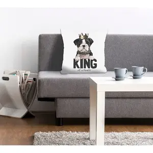 Декоративная подушка queence КОРОЛЬ МИЛОТЫ с собакой в короне Queence, Weiß/grau + bedruckt