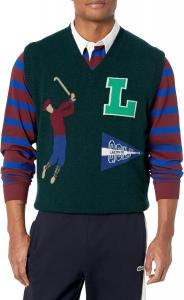 Lacoste мужской классический приталенный безрукавный свитер-жилет с V-образным вырезом, Sinople/Multico