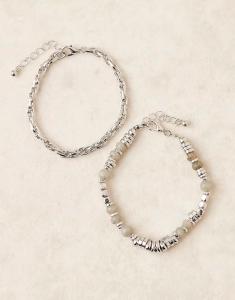 Набор из 2 браслетов из полудрагоценного лабрадорита и цепочки из серебра Asos Design