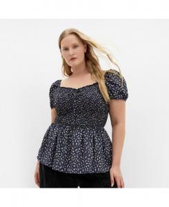 Топ большого размера с присборенным принтом Лазурный CITY CHIC, Navy daisy