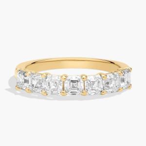 Кольцо с бриллиантами Asscher из 14-каратного желтого золота с семью камнями (1 1/2 карата, чистота - HI / SI1-SI2) Blue Nile