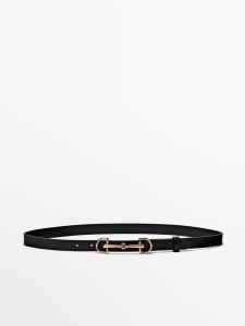 Ремень из кожи наппа для верховой езды Massimo Dutti, черный