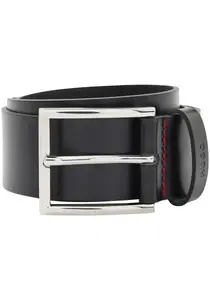 Кожаный ремень HUGO "Giaspo" с тисненым логотипом на петле и красной строчкой, черный