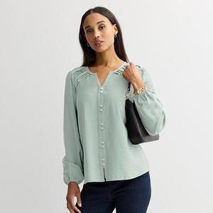 Женская футболка с длинным рукавом и v-образным вырезом Croft & Barrow, Prima Sage