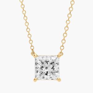 Подвеска с выращенным в лаборатории бриллиантом-солитером огранки «принцесса» из желтого золота 14 карат (2 карата, двойной огранки — FG / VS2-SI1) Blue Nile